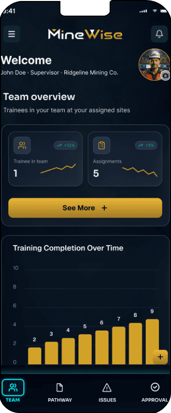 MineWise supervisor app on a phone